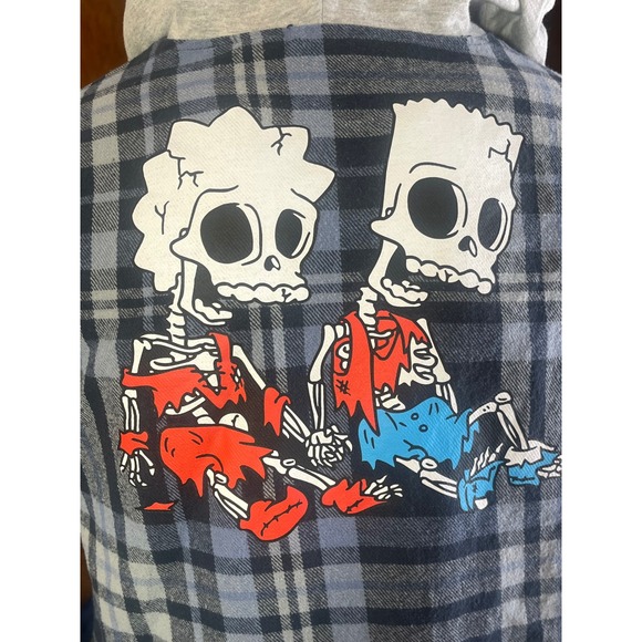 The Simpsons Plaid Hooded Flannel Shirt Bart Lisa Skeleton Graphic Men's LG - Picture 5 of 8